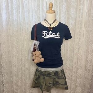 Vintage Y2K Abercrombie & Fitch Navy Baby Tee Shirt Logo Womens Medium